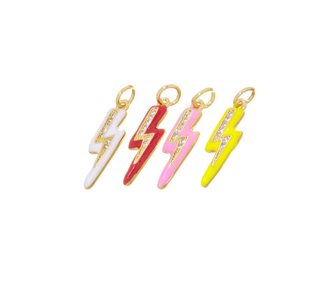 Lightning Bolt Gold Charm,Enamel Lightning Bolt Charm With CZ,Pave Lightning Bolt Pendant,CPG821