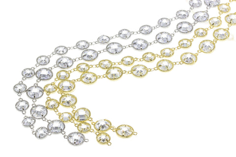Chain With Briolette Cut Two Side Faceted CZ,Two Sided Diamond By The Yard Link Chain,CHG026-CHS026