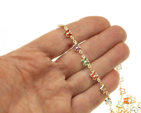 Colorful Butterfly Chain Gold,Rainbow Butterfly Charm Chain,Butterfly Gold Chain For Necklace,Bracelet & Anklet,CHG022