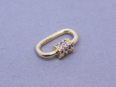 Gold Lavender Amethyst cz screw on clasp, Carabiner lock