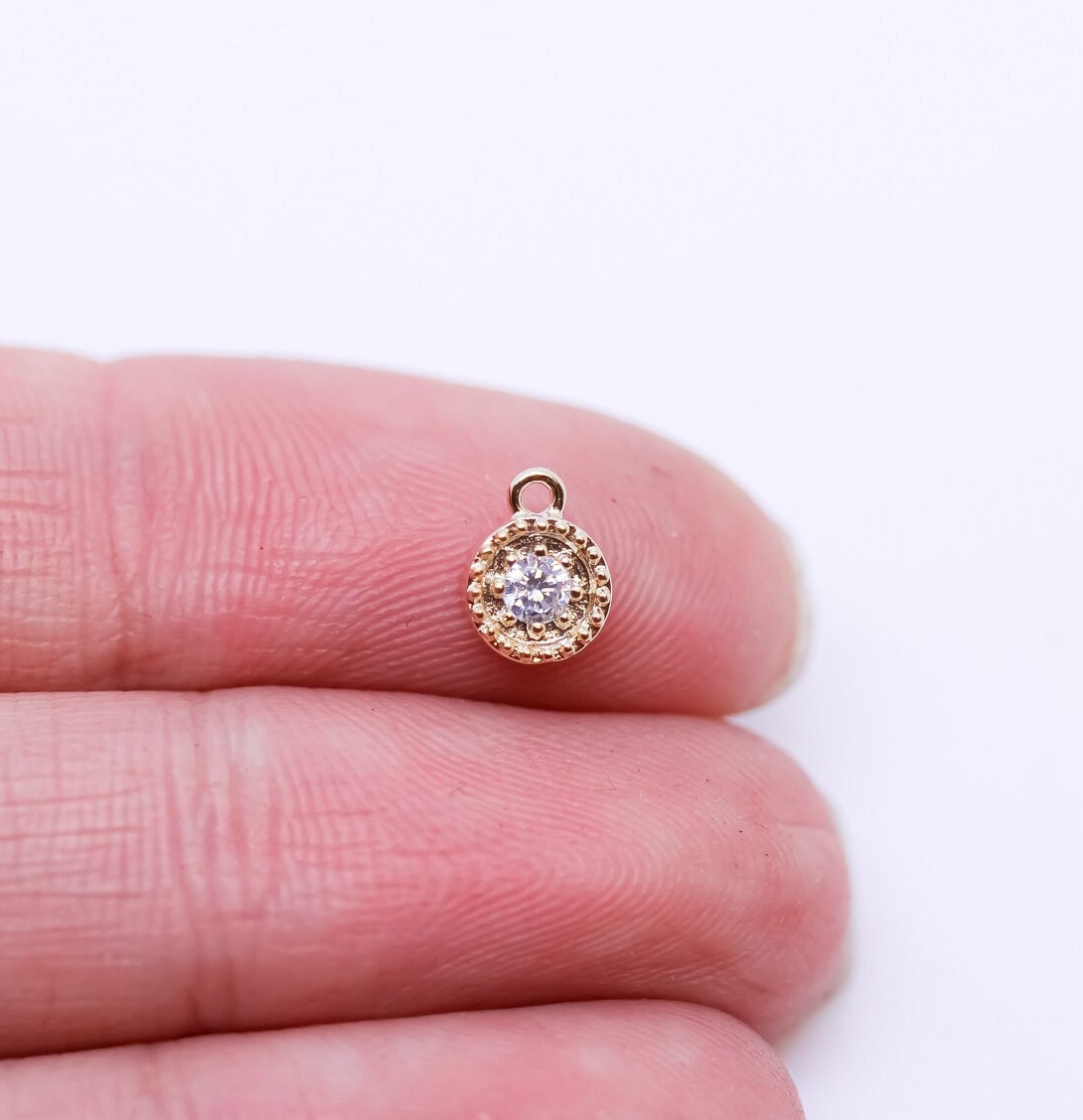 Gold Tiny Round Cz Drop, 5.5mm, round cz drop, Flower cz drop,CPG411