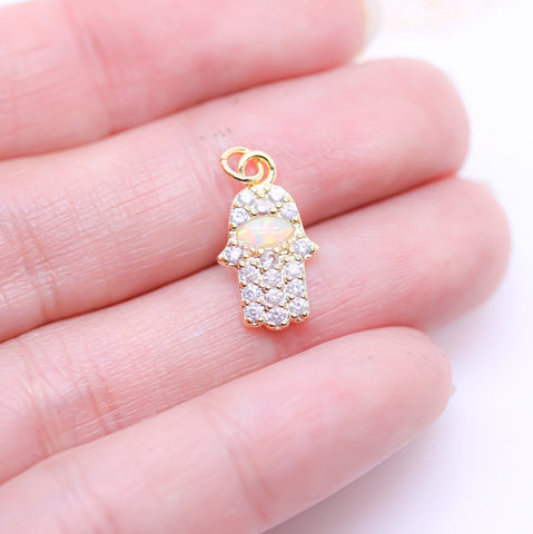 Gold or silver Opal Hamsa hand charm, Opal hand charm, Opal hamsa hand charm, 18x9mm, 1 pc or 10 pcs, WHOLESALE,CPG332-CPS332