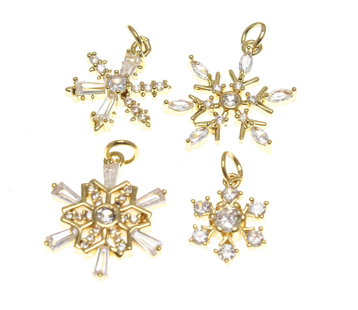 18k Gold Snow Flake cz embellished Pendant, 4 Variations, Sparkly and Festive Ornament, Snowflake Pendant,CPG2298-CPG3001