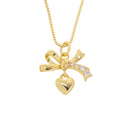 Gold Ribbon Bow Tie Heart Charm,Bow Tie CZ Gold Charm,Ribbon Bow Tie Heart Charm For Necklace Or Earrings,CZ Bow Tie Heart Charm,CPG2520