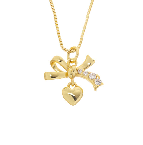 Gold Ribbon Bow Tie Heart Charm,Bow Tie CZ Gold Charm,Ribbon Bow Tie Heart Charm For Necklace Or Earrings,CZ Bow Tie Heart Charm,CPG2520
