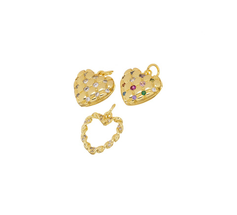 Gold Heart CZ Charm,3 Styles of Dainty Heart Charms, CZ Heart Charm, CPG1343-1338-1339