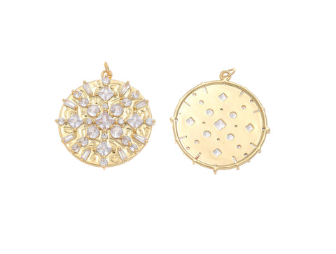 18k Gold Plated CZ Shiny medallion, Geometric CZ Medallion, Celestial, Super Sparkly Pendant, Maximalist Jewelry, Statement Piece, CPG1595