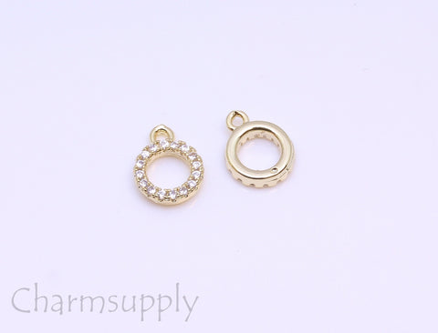 Gold or Silver Open Circle cz charm, 8mm Circle, Infinity Circle, Pave cz Charm, Geometrical Jewelry,1 pc or 10 pcs, WHOLESALE,CPG393-CPS393