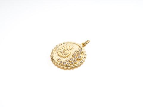 Gold or Silver Coin Charms 18K Gold Plated Conch Shell, Spiral Shell Medallion, Beach Charm for Bracelet or Necklace, CPG1116, CPS1116