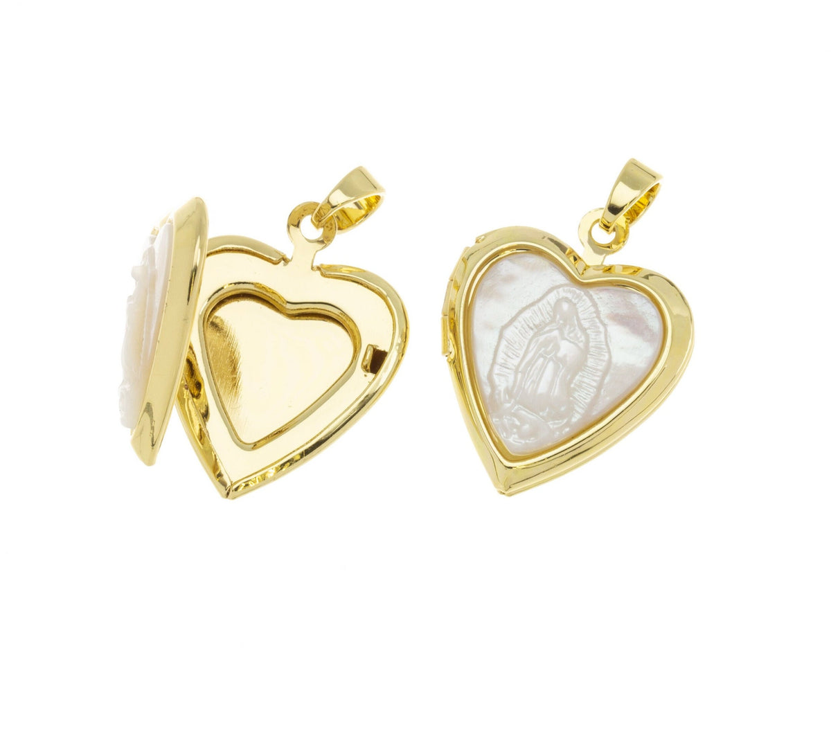 Guadalupe Gold Heart Locket,Locket Heart Charm For Necklace,Gift For A Friend,Heart Shape Locket With Mother Of Pearl,CPG491