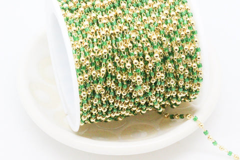 Delicate Emerald Green 2mm miyuki delica with gold beaded chain by footage, WHOLESALE