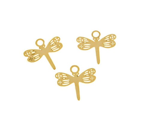Water Proof, Tarnish Proof Gold Dragonfly, Wisdom, Adaptability Charm, For Necklace or earrings, Boho Chic, SSPG023 Dragonfly