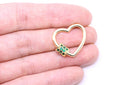 Gold Emerald Green cz Heart Carabiner Lock, 20mm, Screw on clasp, Open Heart Lock