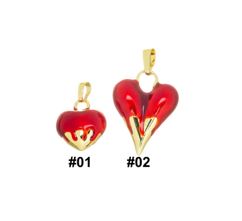 Puff Heart Charm For Valentine's Day,Shiny Puff Red Heart Charm For Jewelry Making,Gold And Red Valentine's Day Heart Charm ,CPG1737-1738