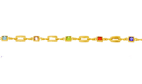 18K Gold Multi Color CZ Bezel Chain,Alternating Bezel Chain With CZ,Rainbow CZ Chain For Jewelry Making,Multi Color Stone Link Chain,CHG118