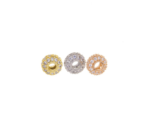 Donut Rondelle Round Tire CZ Spacer In Gold Silver & Rose Gold,Tire Spacer With CZ,Large Hole Spacer Bead For Bracelet Or Necklace ,SPG042
