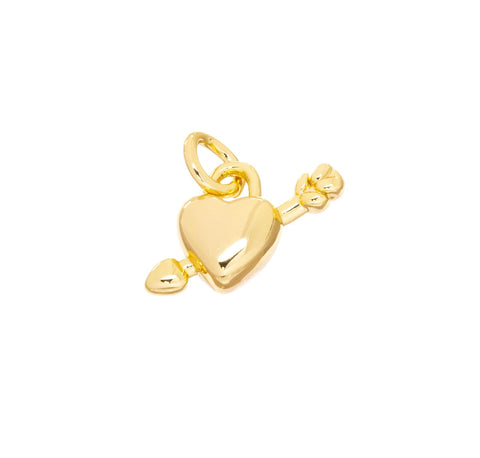 Tiny Heart And Arrow Charm,Two Sided Small Gold Heart Charm,Heart Charm For Jewelry Making,Love Sign Charm,CPG827