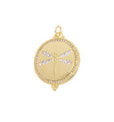 Dragonfly Gold Charm,Disc Dragonfly Pave Charm,Coin Dragonfly Pendant,Dragonfly Charm For Jewelry Making,CPG2437