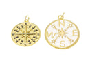 18k Gold Compass Charm or Pendant, Medallion Charm, Travel Charm, North Star Charm, Dainty CZ Compass Pendants, CPG1667,CPG1668