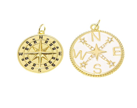 18k Gold Compass Charm or Pendant, Medallion Charm, Travel Charm, North Star Charm, Dainty CZ Compass Pendants, CPG1667,CPG1668