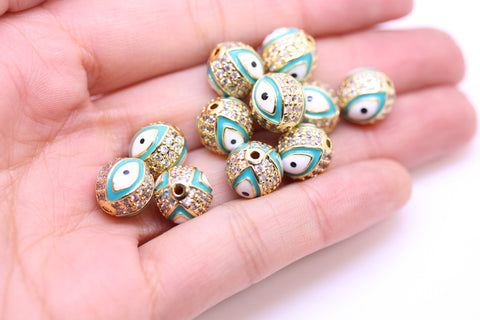 Evil eye Pave Turquoise Enamel Ball (7.5-8mm,10mm), 1 pc, 10 pcs,WHOLESALE