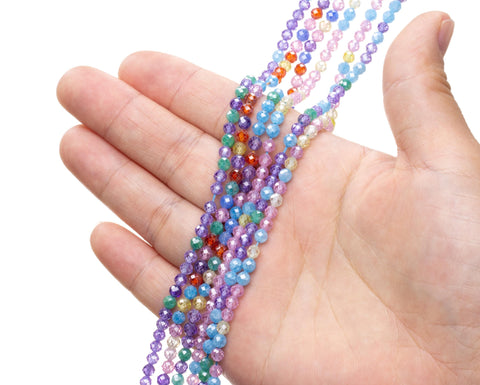 4mm  Faceted Round AAA Zircon Beads,Zircon Faceted Round Beads,3 Different Combinations Of Colorful Sparkly Round Beads.RE10-11-12