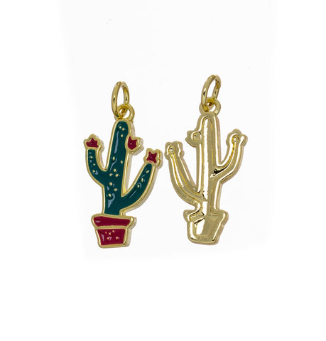Cactus Desert Tree Charm In Planter,Cactus Tree Charm With Green And Red Enamel,Cactus Desert Tree Charm,Succulent Plant Lover Gift,CPG2483