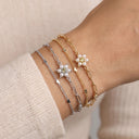 Dainty Multi-Chain Pearl Floral Bracelet with Extender Chain, BRG-BRS111