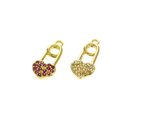 Safety Pin Heart Charm,Gold Safety Heart charm,Dainty Safety Pin Heart Charm, CPG025A,CPG025B