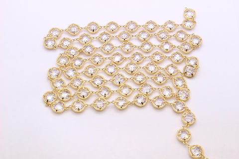 18k Gold Plated or Silver CZ Cubic Zirconia Stone Link Chain, Large CZ Stone, Chain Sold by the Foot, CHG1068, CHS1068