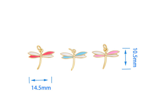 Gold Enamel Dragonfly Charm,Red Blue Pink Dragonfly Charms,Dainty Dragonfly Charm For Jewelry Making,Enamel Dragonfly Charm,CPG1561
