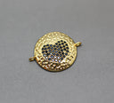 Gold Textured Black cz Heart Connector, Heart connector, textured heart, black heart connector, Heart Link, 1 pc or 10 pcs, WHOLESALE CNG041