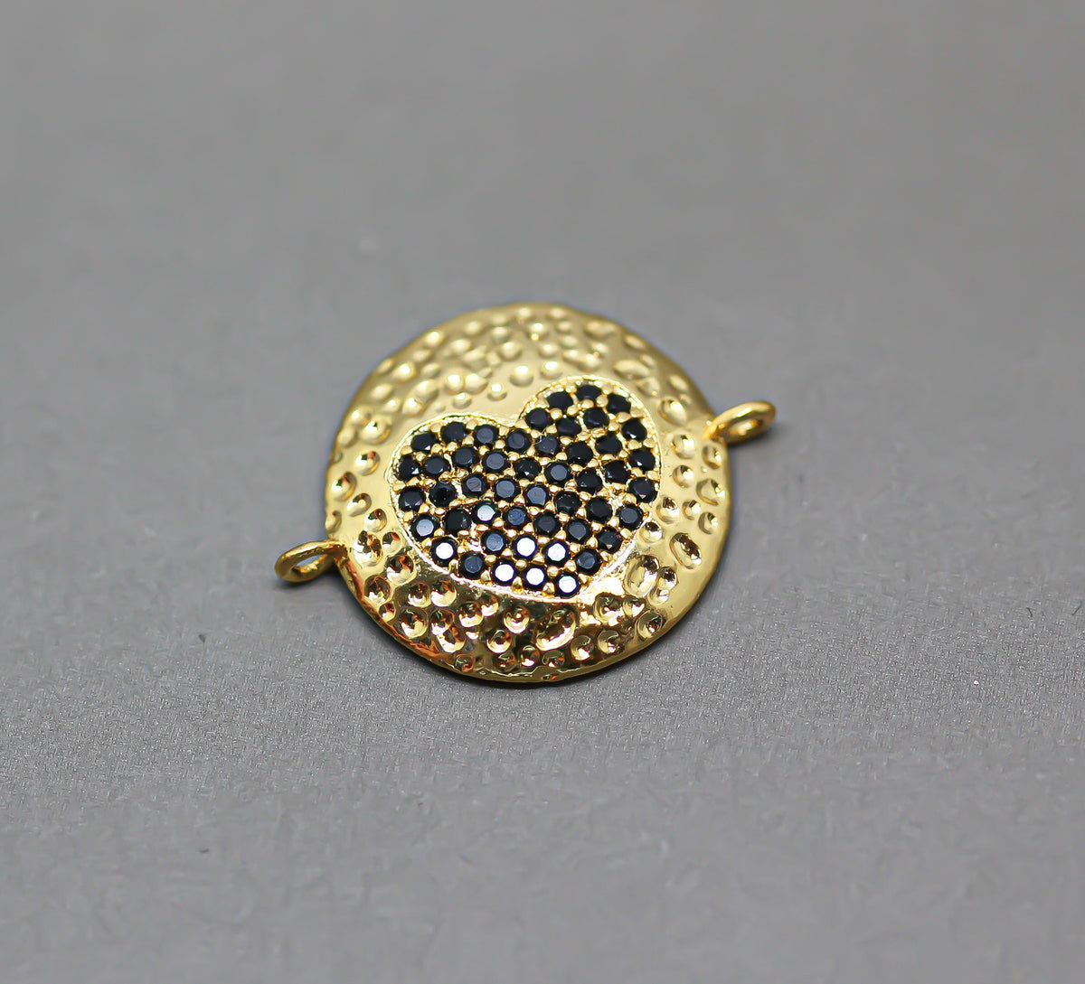 Gold Textured Black cz Heart Connector, Heart connector, textured heart, black heart connector, Heart Link, 1 pc or 10 pcs, WHOLESALE CNG041
