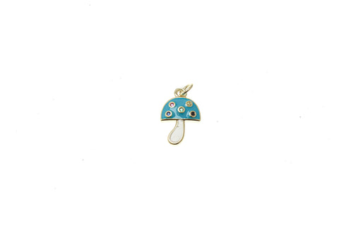 18k Gold Tiny Mushroom Gold Charm, Colorful Micro Pave CZ Stones Enamel Mushroom Pendant, Blue, Pink, Black, or Red, CPG1405
