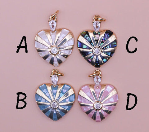 Mother of Pearl Mosaic Heart Pendant, 4 Colors, Love Pendant, Valentines day, White, Blue, Black, Pink, 1 pc or 10 pcs, WHOLESALE,CPG342