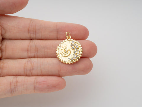 Gold or Silver Coin Charms 18K Gold Plated Conch Shell, Spiral Shell Medallion, Beach Charm for Bracelet or Necklace, CPG1116, CPS1116