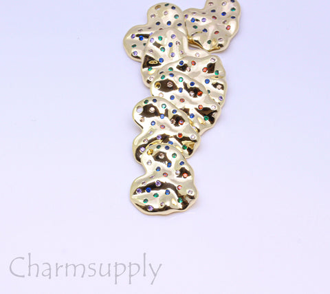 Gold Textured Wavy White or Rainbow cz Heart Pendant, 16mm, Gold Hearts Charms, Two options Color cz, 1 pc or 10 pcs, WHOLESALE,CPG211