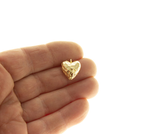 Gold Heart Charm , Hammered Finish Heart charm ,Minimalist Gold Heart charm,Dainty Heart Charm, CPG022