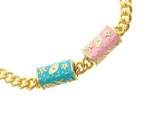 Talisman Square Tube Bead,Gold Talisman Evil Eye And Star Spacer Bead,Large Hole Spacer Bead For Leather Cord,Paracord Or Chain,SPG149
