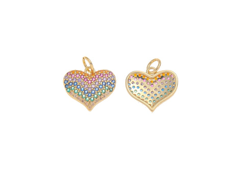 Gold Heart CZ Charm,Rainbow Pave CZ Heart Charm For Necklace, Bracelet, And Earrings,CPG1551