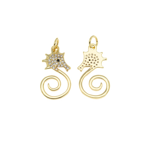Gold Seahorse Charm,Dainty Seahorse charm for necklace,Gold CZ Seahorse Charm For Necklace,1 pc,5pcs or 10 pcs,WHOLESALE,CPG2001
