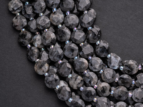 Natural Larvikite Star Cut Disc Beads, 10mm disc, Natural Black Labradorite beads, Larvikite Stone, Full Strand, DS005