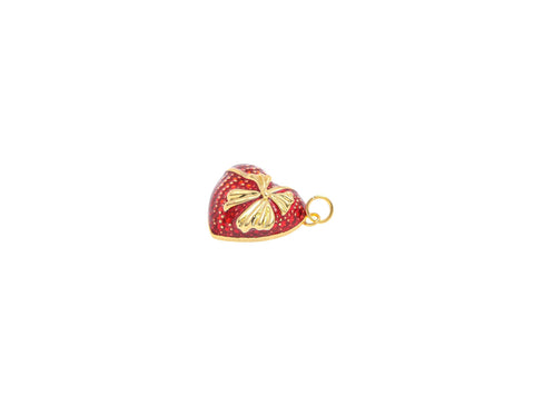 18k Gold Red cz full pave Heart Pendant, Ribbon detailing, Sparkly Polished Red Heart Pendant, Simple and elegant, My Valentine, CPG2198