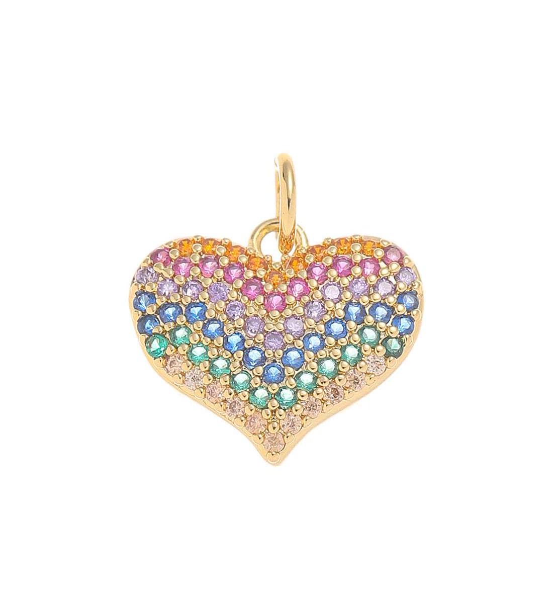 Gold Heart CZ Charm,Rainbow Pave CZ Heart Charm For Necklace, Bracelet, And Earrings,CPG1551