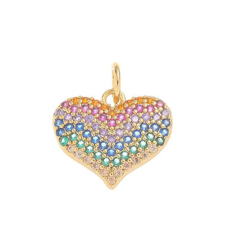 Gold Heart CZ Charm,Rainbow Pave CZ Heart Charm For Necklace, Bracelet, And Earrings,CPG1551