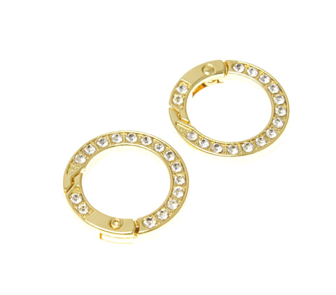 18k Gold CZ Open Circle Push in Clasp, Medium Size Round Clasp, Round Enhancer, Super Sparkly Bag Charm Clasp, Round Clasp, ZCL1014