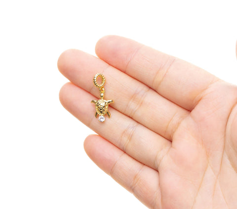Sea Turtle Golden Charm With CZ,Turtle Charm For Necklace,Sealife Turtle Charm,Nautical Jewelry Making Charm,CPG2478