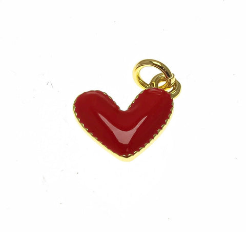 18k Gold Enamel Red Heart Charm For Necklace Or Earring Making. Gold Heart charm, Minimalist Gold Heart charm, Dainty Heart Charm, CPG2332