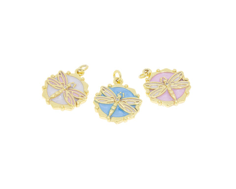 Dragonfly Gold Charm,Enamel Dragonfly Dainty Charms,Dragonfly Disc Charm,CPG306
