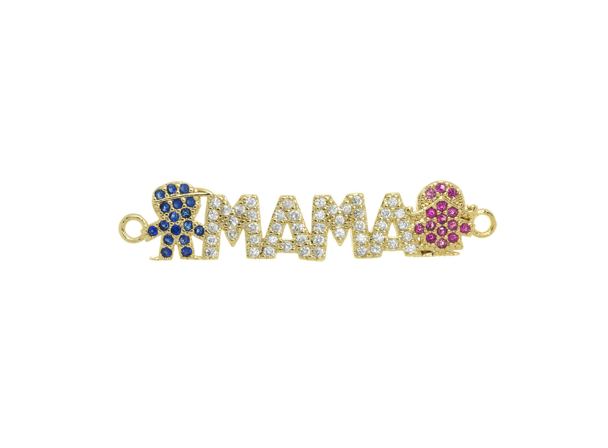 Baby Boy And Girl MAMA Charm For Bracelet,Gold Mama And Boy Girl Connector Charm,Mother’s Day Gift,Mama And Kids Pave CZ Charm,CNG044